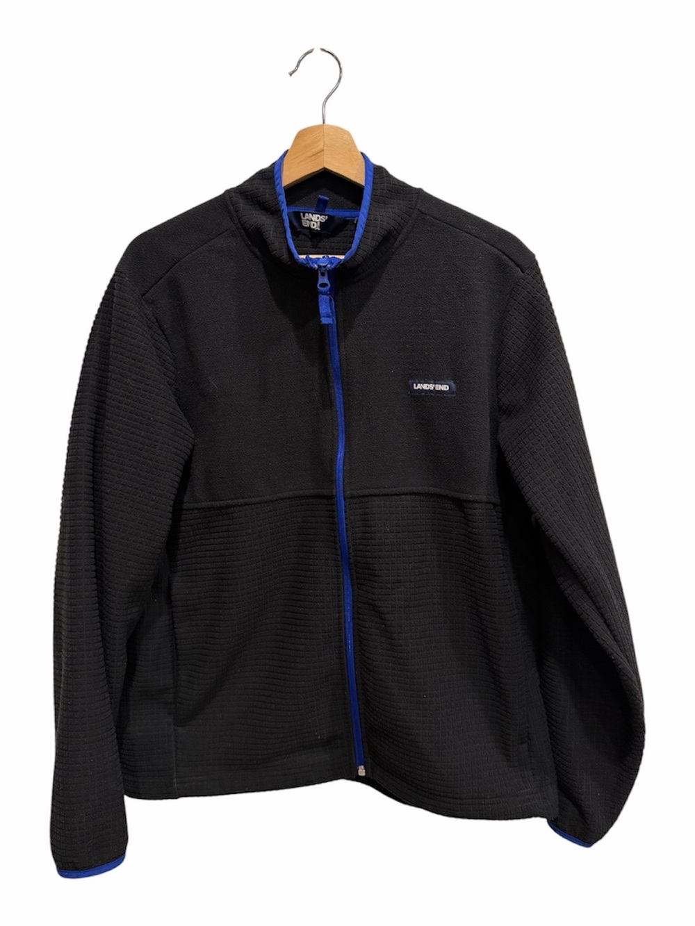 Lands End Black Lightweight Full-Zip Jacket with Blue Trim Medium 38-40 Gorpcore